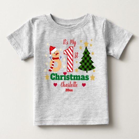 Personalisiert Mein 1. Weihnachtsschneemann Candy Baby T-shirt (Vorderseite)