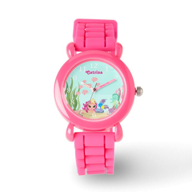Personalisiert Mermaid & Axolotl Watch - Niedlich  Armbanduhr (Vorderseite)
