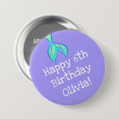 Personalisiert Mermaid Birthday Lila Button (Vorne & Hinten)
