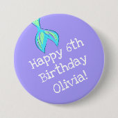 Personalisiert Mermaid Birthday Lila Button (Vorderseite)