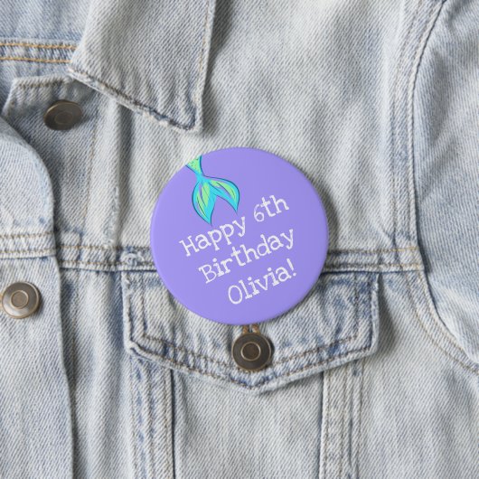 Personalisiert Mermaid Birthday Lila Button (Beispiel)