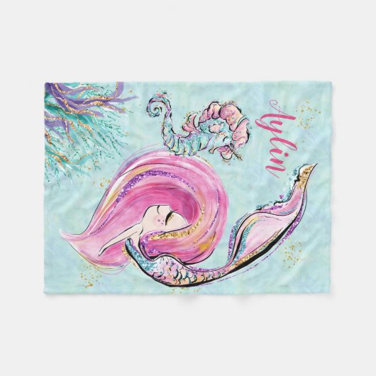 Personalisiert Mermaid Blanket Fleecedecke (Vorderseite (Horizontal))