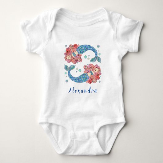 Personalisiert Mermaid Bodysuit Baby Strampler (Vorderseite)