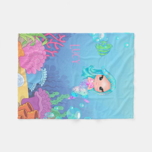 Personalisiert Mermaid Fleecedecke (Vorderseite (Horizontal))