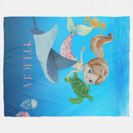 Personalisiert Mermaid Fleecedecke (Vorderseite (Horizontal))