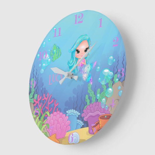 Personalisiert Mermaid Große Wanduhr (Winkel)