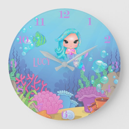 Personalisiert Mermaid Große Wanduhr (Vorderseite)