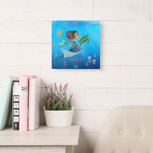 Personalisiert Mermaid Quadratische Wanduhr