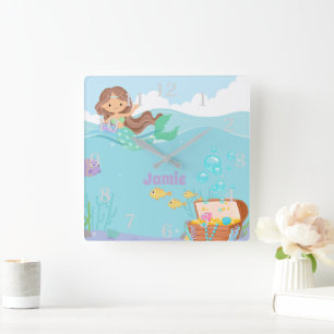 Personalisiert Mermaid Quadratische Wanduhr