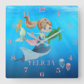 Personalisiert Mermaid Quadratische Wanduhr (Vorderseite)