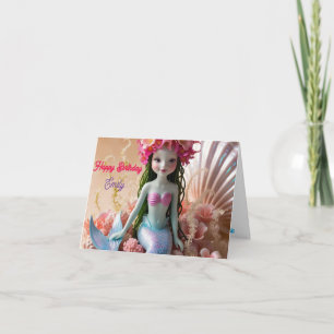 Personalisiert Mermaid Rosa Blumengeburt Karte