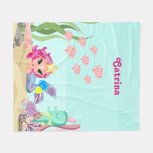 Personalisiert Mermaid und Axolotl Fleecedecke (Vorderseite (Horizontal))