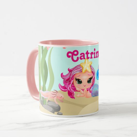 Personalisiert Mermaid und Axolotl Tasse (Vorderseite Links)