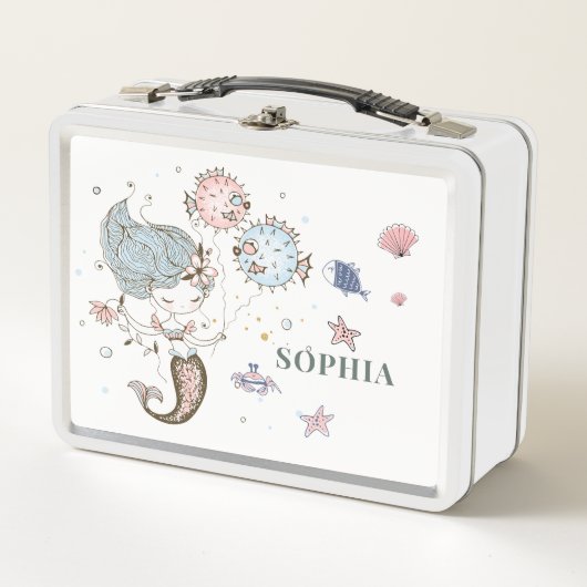 Personalisiert Mermaid Watercolor Metall Brotdose (Vorderseite)