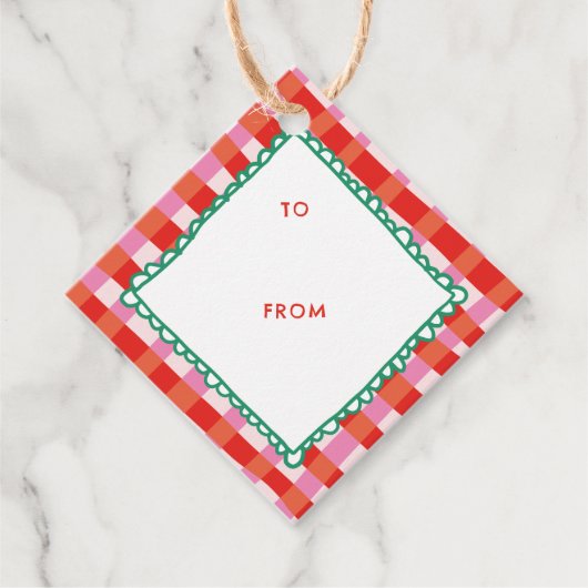 Personalisiert Merry and Bright Red Checkered Geschenkanhänger (Vorderseite)