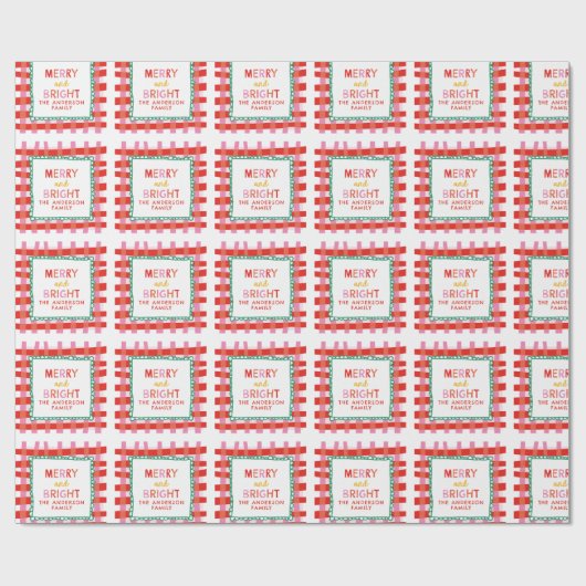 Personalisiert Merry and Bright Red Checkered Geschenkpapier (Flach)