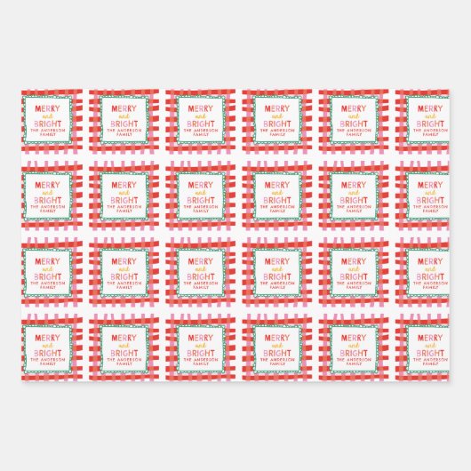 Personalisiert Merry and Bright Red Checkered Geschenkpapier Set (Vorderseite 2)