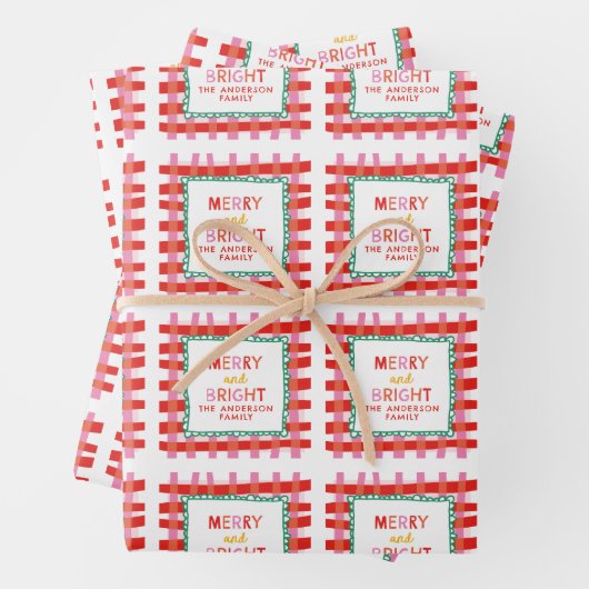 Personalisiert Merry and Bright Red Checkered Geschenkpapier Set (Beispiel)