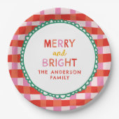 Personalisiert Merry and Bright Red Checkered Pappteller (Vorderseite)