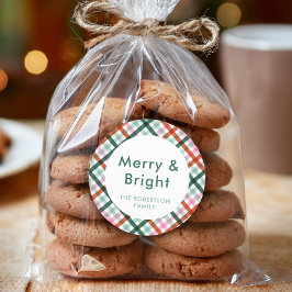Personalisiert Merry Bright Kariert Weihnachten Runder Aufkleber