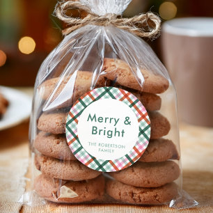 Personalisiert Merry Bright Kariert Weihnachten Runder Aufkleber