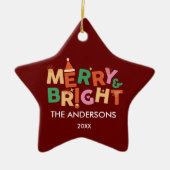 Personalisiert Merry & Bright Star Weihnachten Keramik Ornament (Vorne)