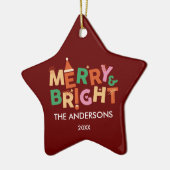 Personalisiert Merry & Bright Star Weihnachten Keramik Ornament (Links)