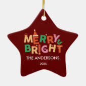 Personalisiert Merry & Bright Star Weihnachten Keramik Ornament (Hinten)