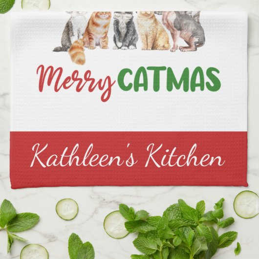 Personalisiert Merry Catmus Funny Cat Weihnachten Geschirrtuch (Gefaltet)