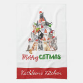 Personalisiert Merry Catmus Funny Cat Weihnachten Geschirrtuch (Vertikal)