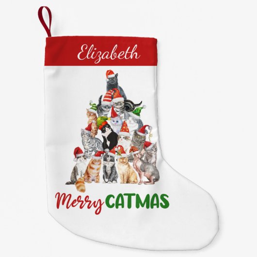 Personalisiert Merry Catmus Funny Cat Weihnachten Kleiner Weihnachtsstrumpf (Vorderseite)