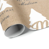 Personalisiert Merry Christmas Kraft Monogram Tree Geschenkpapier (Rolleneckpunkt)