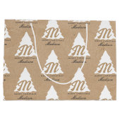 Personalisiert Merry Christmas Kraft Monogram Tree Große Geschenktüte (Rückseite)
