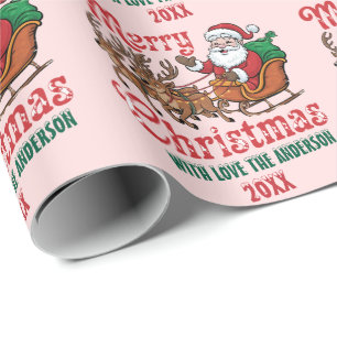 Personalisiert Merry Christmas Santa Sleigh Reinde Geschenkpapier