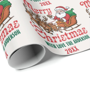 Personalisiert Merry Christmas Santa Sleigh Reinde Geschenkpapier
