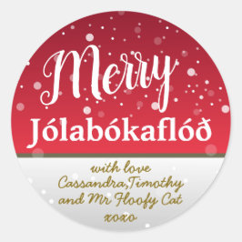 Personalisiert Merry Jólabókaflóð Red Family Runder Aufkleber