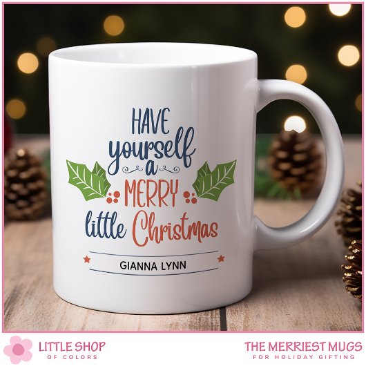 Personalisiert Merry Little Christmas Holly Leaf Kaffeetasse