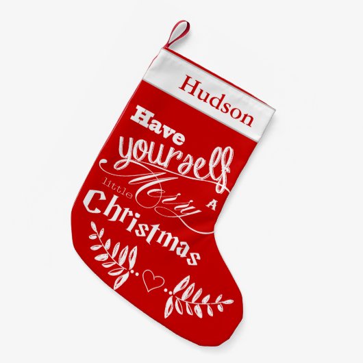 Personalisiert Merry Little Christmas Red White Kleiner Weihnachtsstrumpf (Vorderansicht (hängend))