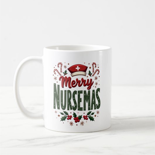 Personalisiert Merry Nursemas - Weihnachtsfeiertag Kaffeetasse (Links)