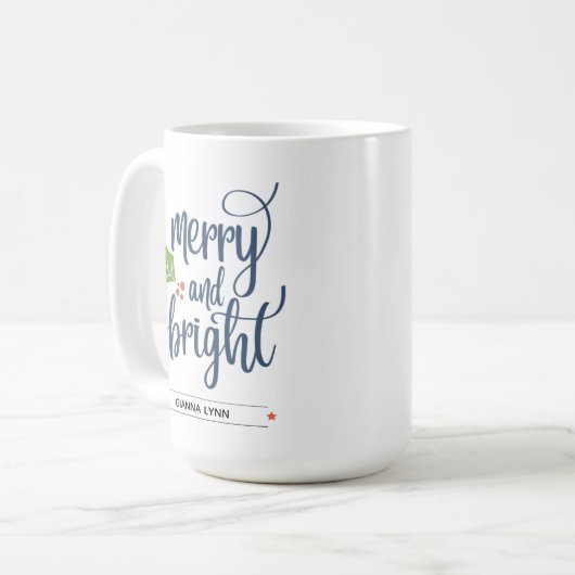 Personalisiert Merry und Bright mit Holly Kaffeetasse (Vorderseite Links)