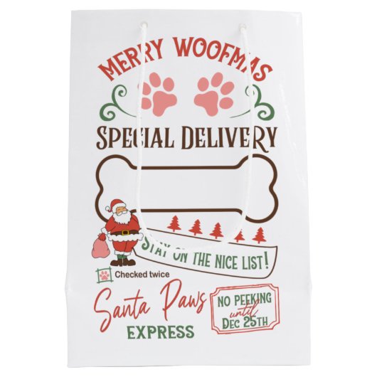 Personalisiert Merry Woofmas Santa Paws Express Mittlere Geschenktüte (Rückseite)