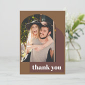 Personalisiert Message Retro 70er Brown Wedding Fo Dankeskarte (Stehend Vorderseite)