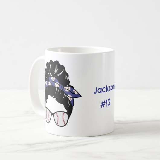 Personalisiert Messy Bun Baseball Mama Kaffeetasse (Vorderseite Links)