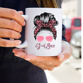 Personalisiert Messy Bun Girl Boss Kaffeemaschine  Kaffeetasse