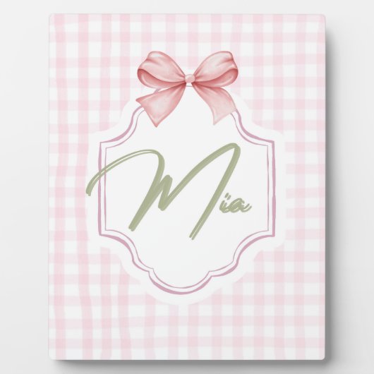 Personalisiert Mia Baby Girl Kinderzimmer Bow & Gi Fotoplatte (Vorderseite)