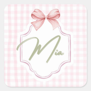 Personalisiert Mia Baby Girl Kinderzimmer Bow & Gi Quadratischer Aufkleber