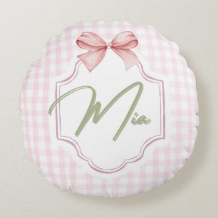 Personalisiert Mia Baby Girl Kinderzimmer Bow & Gi Rundes Kissen