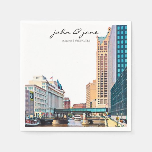 Personalisiert Milwaukee Skyline Cocktail Napkin Serviette (Vorderseite)