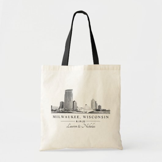 Personalisiert Milwaukee Skyline Wedding Willkomme Tragetasche (Vorne)