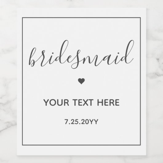 Personalisiert Minimalistische Bridesmaid Weinetikett (Einzelnes Label)
